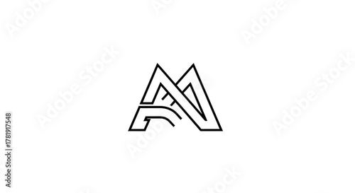A minimalist black and white line art logo featuring stylized, interconnected geometric letters, possibly "A" and "M", on a clean white background.