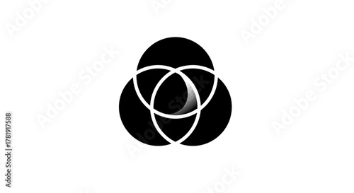 Three overlapping black circles forming a complex geometric pattern on a white background, creating a visual representation of intersection and unity.