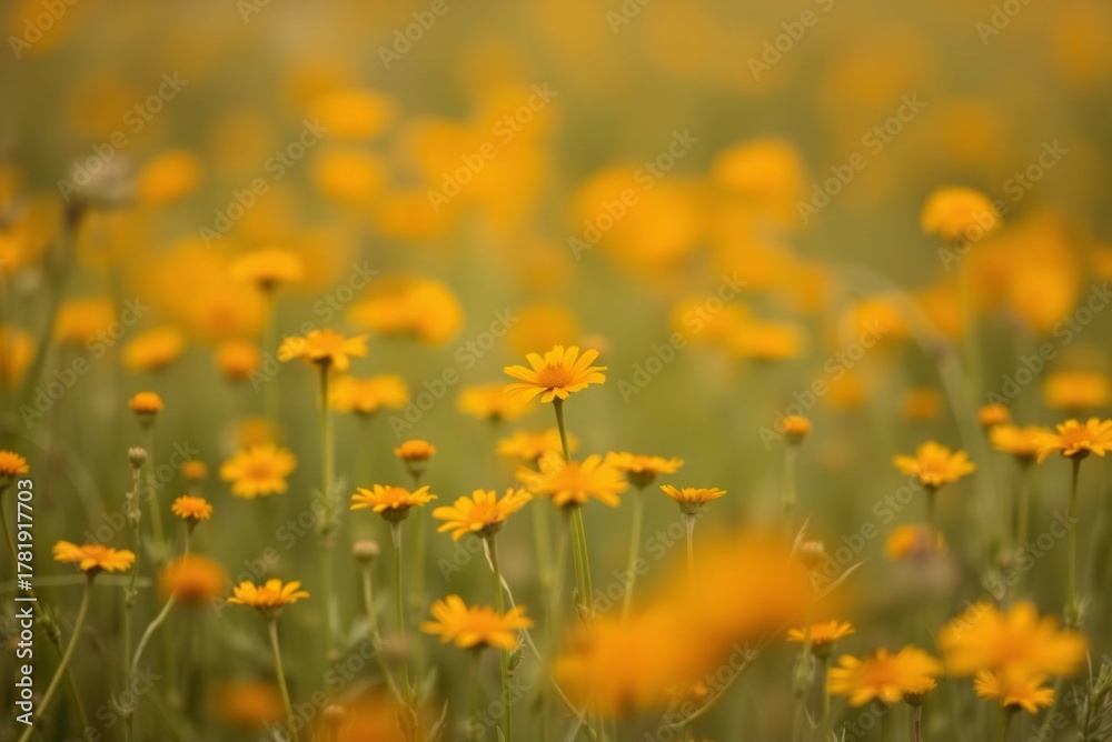 Obraz premium Soft Focus Field of Orange and Yellow Wildflowers, Minimalist Blurred Texture