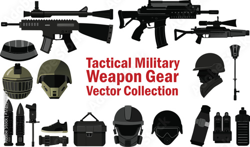 Military Tactical Gear and Weapon Accessories Vector Collection Set