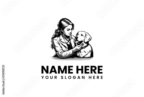 Woman Veterinarian Caring for a Golden Retriever Logo Template for Veterinary Services