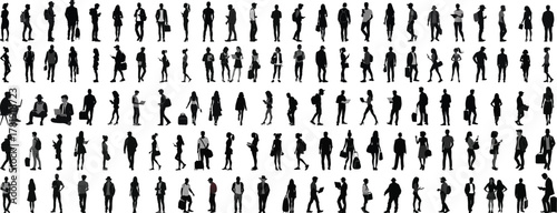 Diverse Crowd Silhouettes Collection People Walking Standing Minimal Vector