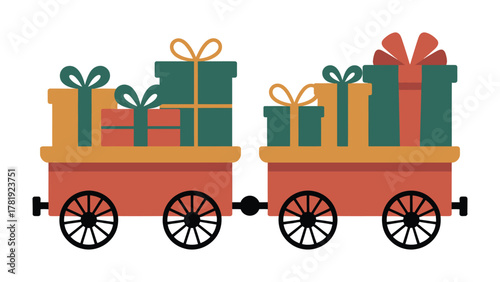 Festive Express: A whimsical train carries an assortment of beautifully wrapped gift boxes, evoking the spirit of joy and anticipation. 