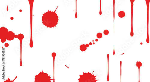 Red splatters and drips against white