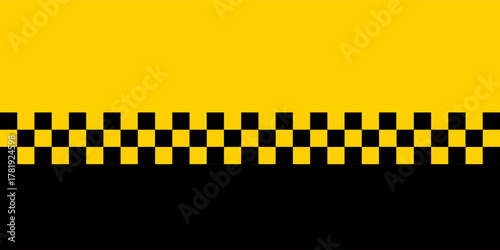 Yellow banner with classic black checkerboard stripe at the bottom, perfect for taxi themes, transport signage, or high-contrast visual designs.Eps10