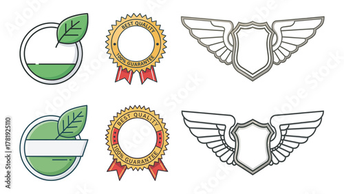 Versatile collection of premium quality and organic product certification vector badges and emblems concept for branding