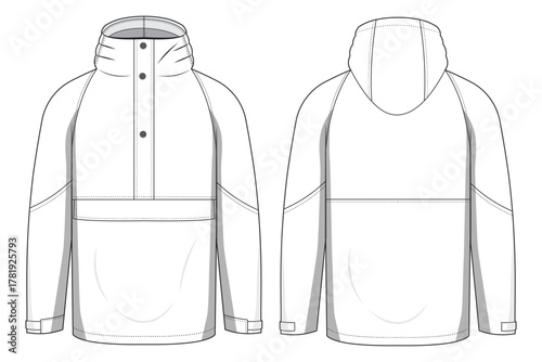 raincoat template and mockup. raincoat front and back view vector. waterproof rain jacket mockup.