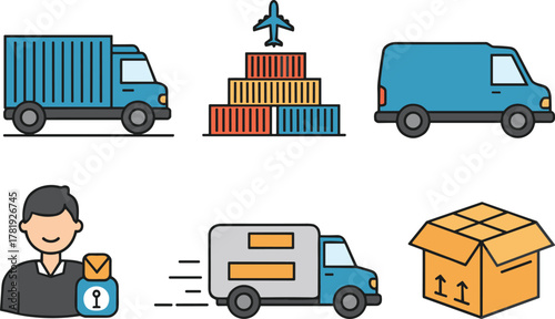 Logistics, delivery, cargo truck, shipping container, air freight, courier service, secure package, fast transport, supply chain, distribution, export, import, warehouse