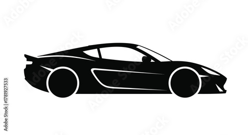 Black silhouette of a sports car side view illustration isolated on white background graphic