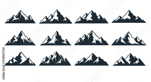 Collection of mountain silhouettes illustration of mountain peaks isolated on white background outdoor adventure