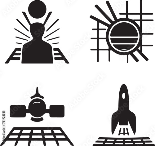 Buddha and Thai Buddhist temple vector illustration set with icons and symbols
