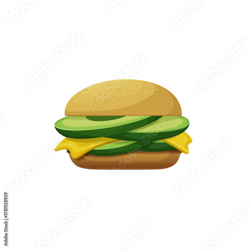 flat 3D vector illustrator of veggie burger with avocado