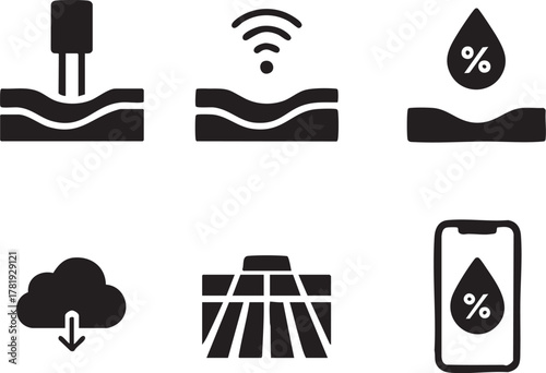Vector illustration set of smart clay sensors and IoT nodes embedded