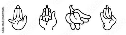 Buddha hand gestures and fruit symbols artistic line art collection