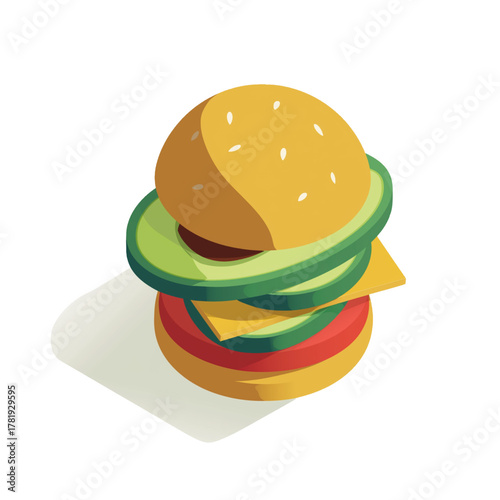 flat 3D vector illustrator of veggie burger with avocado