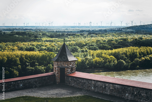 Canvas Print panorama view of the danube river and the forests and hills around, seen from th