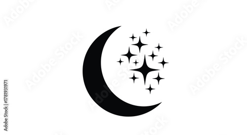 Crescent moon with stars a minimalist illustration isolated on white background celestial designs and night sky concepts