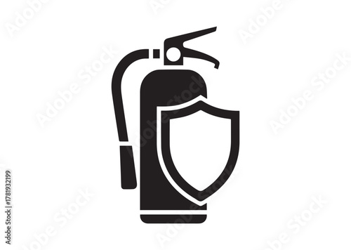 Fire extinguisher with shield icon, Fire extinguisher with shield solid vector