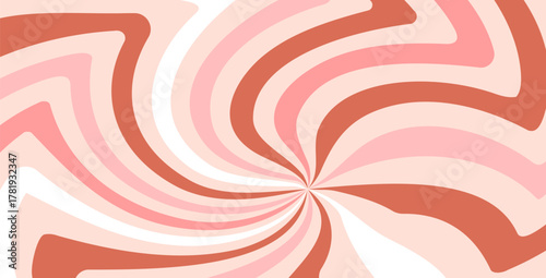 Groovy liquid candy red and pink starburst background texture. Retro spiral sun rays abstract girly illustration. Vector uneven dynamic lines. Radial carnival stripes vintage backdrop design.