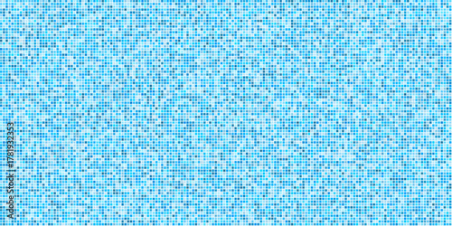Square blue mosaic tiles seamless pattern. Pool texture and pixel grid layout. Bathroom or kitchen wall and floor pattern. Flat vector background illustration.