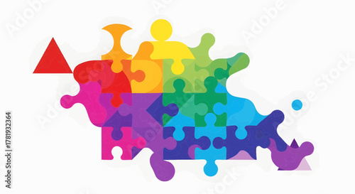 Abstract background with a diverse collection of colorful puzzle pieces forming a vibrant, interconnected pattern, representing problem-solving and unity.