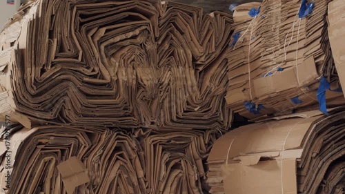 Bales of corrugated cardboard for recycling