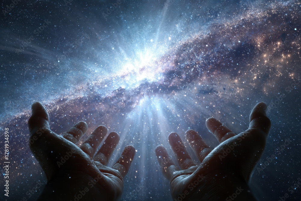 Fototapeta premium Divine Touch: Hands of God Shaping the Galaxy in the Vastness of Space