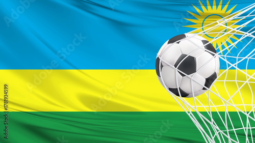Football ball with the national flag of rwanda . Flag of rwanda. Horizontal Realistic waving flag of State of rwanda . Fabric textured flowing flag of rwanda 