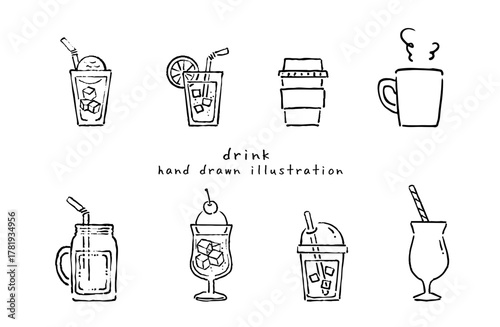 おしゃれなカフェドリンクの線画イラスト