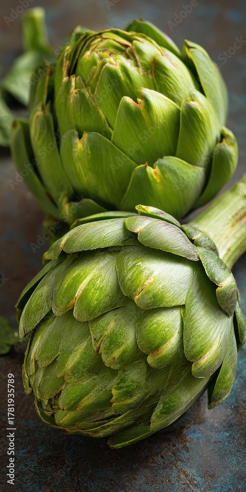 Fototapeta premium Fresh Organic Baby Artichokes: A Nutrient-Rich Addition for Healthy Eating and Cooking