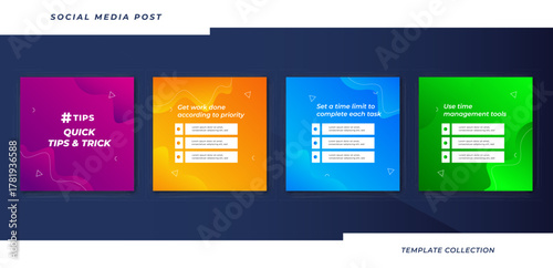 Tips social media tutorial, tips, post banner layout template background design element	
