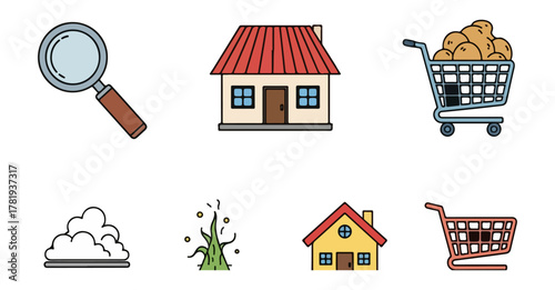 Set of various cartoon icons for different concepts