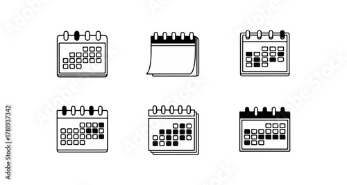Calendar icons set on black background