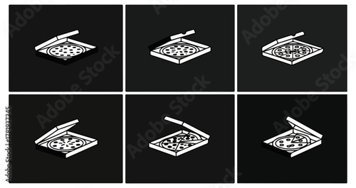 Pizza in various stages of completion isolated on black background