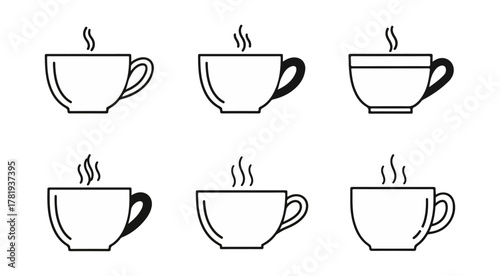 Coffee cups in various styles and designs illustration for beverage concepts
