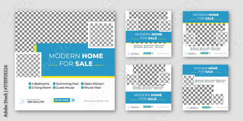 Modern Home For Sale post flyer and banner template for promotion Real estate house social media post or square banner template