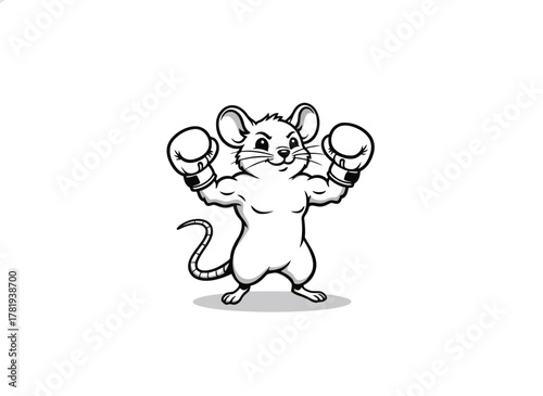 Vector illustration of cartoon mouse boxer flexing muscles