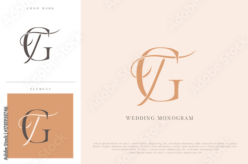 Elegant wedding monogram TG initials with calligraphic flourish