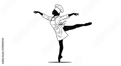 Vector illustration of silhouette of a chef dancing ballet