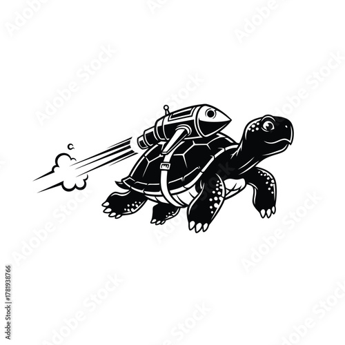 Vector illustration of turtle with a rocket pack flying