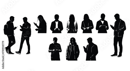 Vector illustration of silhouettes of people using smartphones