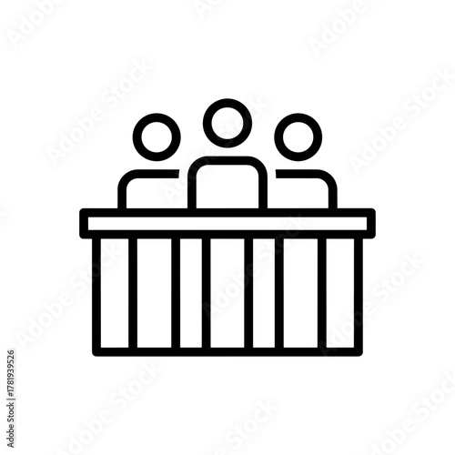 Modern jury icon representing legal decision making and justice, perfect for law firms, government, and legal themed content.