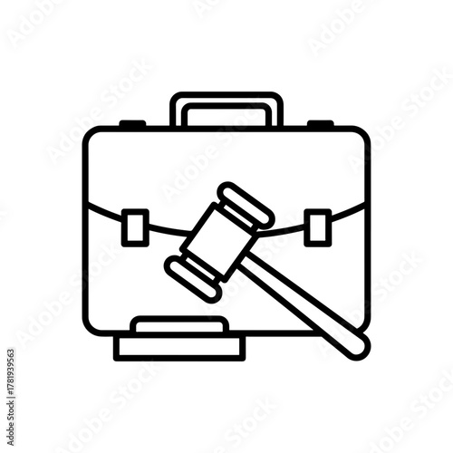 Justice Served Modernly: Legal Briefcase with Gavel Illustrates Law, Order, and Ethical Business Practices in Sleek Minimalist Style, Originally Vector Art