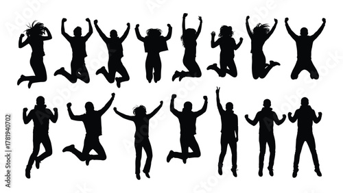 Jumping people silhouettes collection isolated on white background, Vector