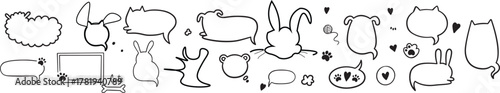 Cat dog pet frame, speech bubble cute set. Vector illustrations  Comic style speech bubbles collection. Set of Hand Drawn