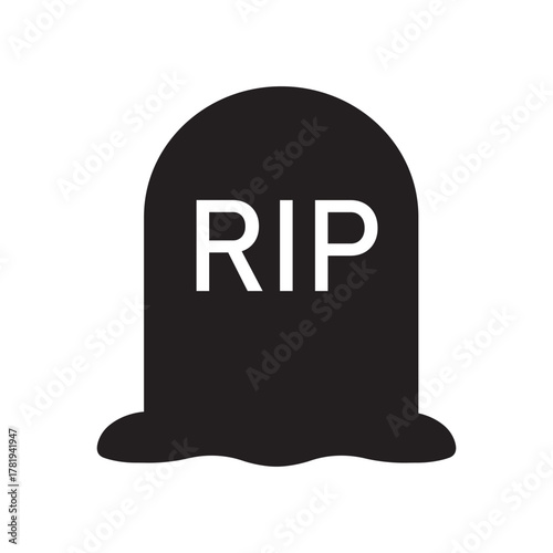 A black silhouette of a tombstone featuring the text “RIP” (Rest In Peace) in a bold, simple style. This minimalist design symbolizes remembrance and the afterlife, making it perfect for Halloween dec
