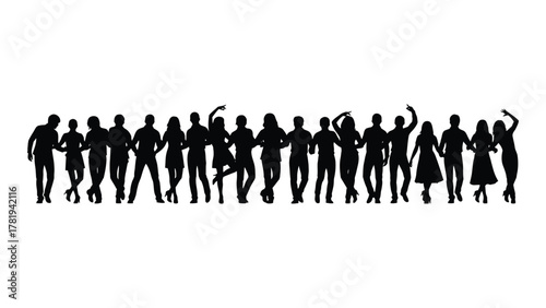 Diverse group of dancing silhouettes isolated on white background, Vector