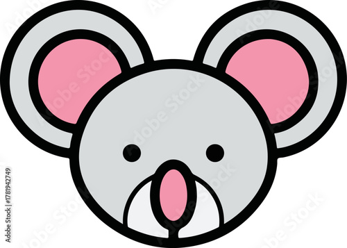Cute cartoon animal head, a charming and adorable koala illustration for children's books, logos, and playful designs, featuring a friendly face