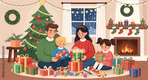 Cartoon woman in warrior pose on yoga mat in bright room.