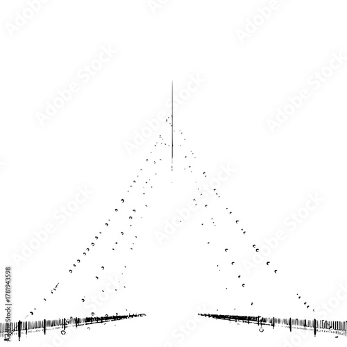 Abstract perspective view of a long road with fence posts leading to a central vanishing point line